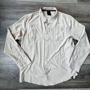 Vortex Tan Stretchy Mesh Vented Pockets Roll Up Long Sleeves Lightweight Shirt